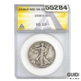 1938-D Walking Liberty Half Dollar ANACS VG10