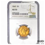 1860 $5 Gold Half Eagle NGC AU53