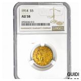 1914 $5 Gold Half Eagle NGC AU58