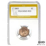 1865 1C Indian Head Cent PGA MS65 RED