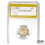 1902 1C Indian Head Cent PGA MS63 RED