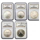 [5 Coins] 1988-2005 Mixed Silver Dollars NGC MS69