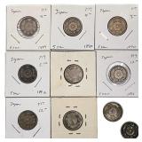 [10 Coins] 1889-1943 Japan 5 Sen/10 Sen Lot