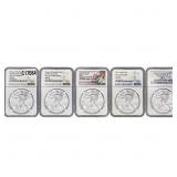 [5 Coins] 2011-2017 Silver Eagle NGC MS69-70