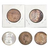[5 Coins] 1950-1957 Canada Silver 50 Cents HIGH GR