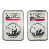 [2 Coins]2012 China 1 oz Silver Panda 10 Yuan NGC