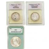 [3 Coins]1920-1944 U.S. Silver Half Dollar/Dollar