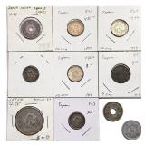 [10 Coins]1877-1943 Japan 5 Sen/10 Sen/50 Sen Lot