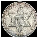 1860 Silver Three-Cent Piece CHOICE AU