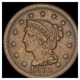 1851 Braided Hair Large Cent LIGHTLY CIRCULATED