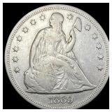 1869 Seated Liberty Silver Dollar NEARLY  UNCIRCU