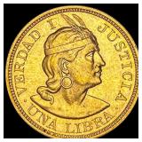 1962 Peru Gold 1 Libra SUPERB GEM BU