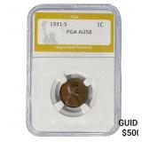 1931-S Wheat Cent PGA AU58
