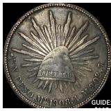 1908Mo AM Mexico Silver Peso NEARLY UNCIRCULATED
