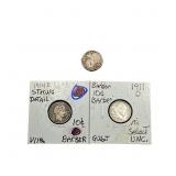 [3 Coins]1903-1914 Barber Dime