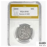 1840 REV 38 Seated Liberty Half Dollar PGA XF45