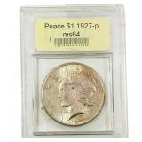 1927 Silver Peace Dollar USCG MS64