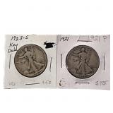 1923-S & 1921 Silver Walking Liberty 50C