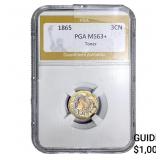 1865 Nickel Three Cent PGA MS63+ Toner