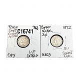 [2 Coins]1866-1872 Nickel Three Cent