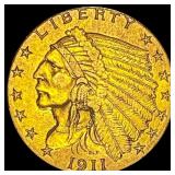 1911 Indian Head Gold $2.50 Quarter Eagle CLOSELY