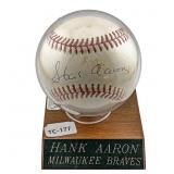 Hank Aaron Signed Baseball Milwaukee Braves w/ Ce