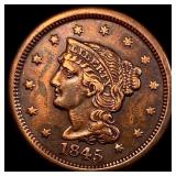 1845 Braided Hair Large Cent CLOSELY  UNCIRCULATE