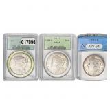 [3 Coins] 1878-1923 Mixed Silver Dollars PCGS/NGC
