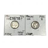 [2 Coins]1916-1931 Mercury Silver Dime