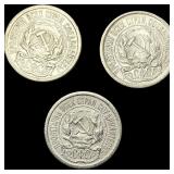 [3 Coins]1923 Soviet Union Silver 10 Kopeks CLOSEL