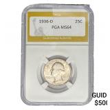 1936-D Washington Silver Quarter PGA MS64