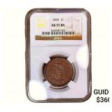1854 Braided Hair Large Cent NGC AU55 BN