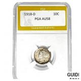 1918-D Mercury Silver Dime PGA AU58