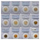 [12 Coins] 1909-1969 Wheat & Jefferson Coins PCGS