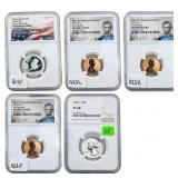 [5 Coins]1962-2019 U.S. Penny&Quarter Set PF68-69