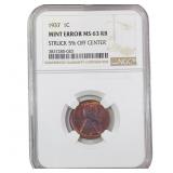 1937 Wheat Cent NGC MS63 RB Struck 5% Off Center