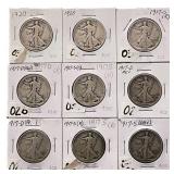 [9] Silver Walking Liberty 50C Lot