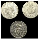 [3 Coins]1923 Soviet Union Silver 10 Kopeks CLOSEL