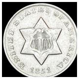 1851 Silver Three-Cent Piece NEARLY UNCIRCULATED