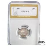 1837 Seated Liberty Dime PGA MS61