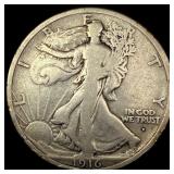1916-D Silver Walking Liberty Half Dollar NICELY C