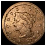 1847 Braided Hair Large Cent LIGHTLY CIRCULATED