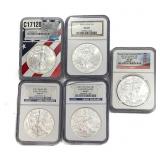 [5 Coins] 2005-2011 Silver Eagle NGC MS69