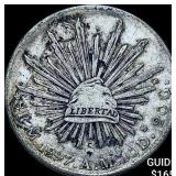 1897Mo AM Mexico Silver 8 Reales Cap and Rays NEAR
