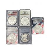 [5 Coins] 2000-2004 Silver Eagle PCGS/NGC PR/MS68-
