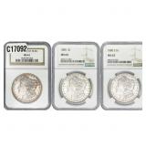 [3 Coins] 1878-1885 Morgan Silver Dollar NGC MS61-