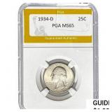 1934-D Washington Silver Quarter PGA MS65