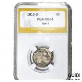 1913-D Buffalo Nickel PGA MS64 TY 2