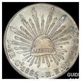 1885Go RR Mexico Silver 8 Reales Cap & Ray UNCIRCU