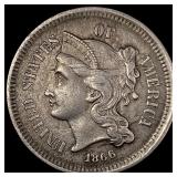 1866 Nickel Three-Cent Piece CLOSELY UNCIRCULATED